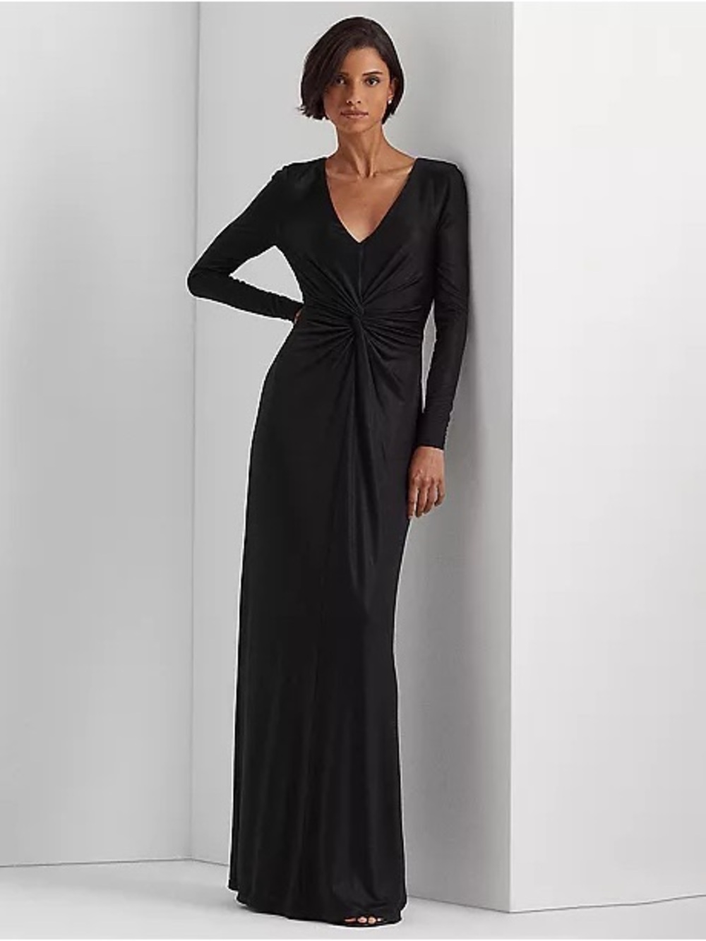 Lauren Ralph Lauren women’s twist front jersey gown black size 8 nwt